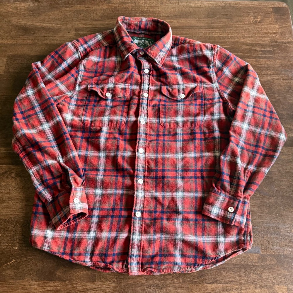 American Eagle Mens Red Plaid Flannel Button Down Shirt Medium Long Sleeve